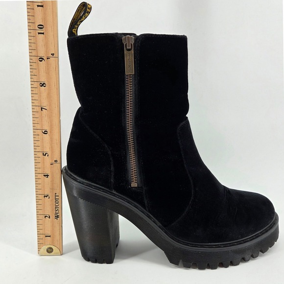 Dr. Martens Magdalena II Black Velvet Heeled Platform Ankle Boots 9 - Picture 7 of 9